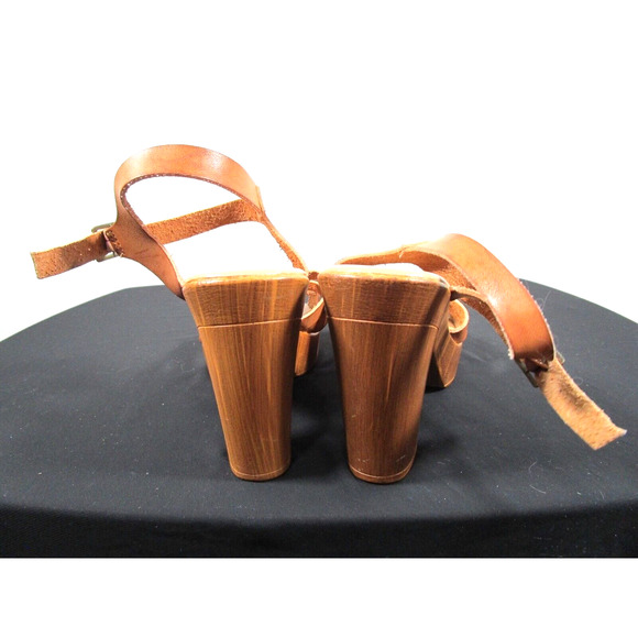 Altar'd State Brown Faux Leather Ankle Strap Block Heel Sandals Women Sz 7.5 - Picture 6 of 11